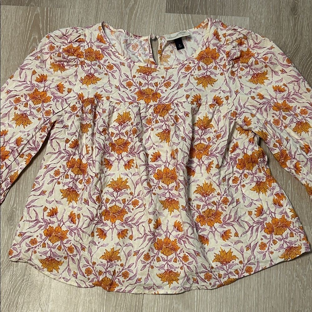 Universal Thread Floral Puffed Shoulders Long Sleeves Smocked Cuff Blouse